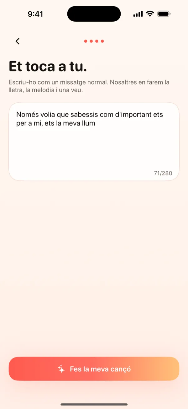 Pantalla de creació de DroppaPop amb un missatge d'aniversari escrit i el vibe Pop seleccionat.