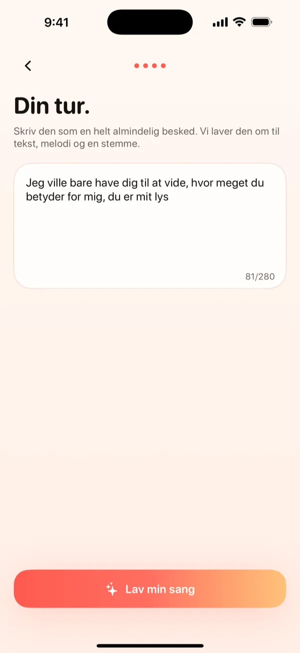 DroppaPop-skabelonskærm med en indtastet jubilæumsbesked og Pop-stemningen valgt.