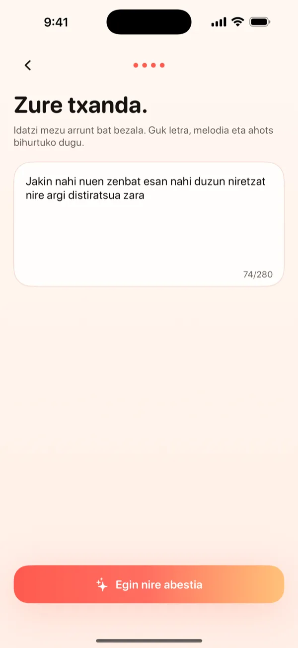 DroppaPop-eko Sortu pantaila, idatzitako urteurren-mezu batekin eta Pop giroa hautatuta.