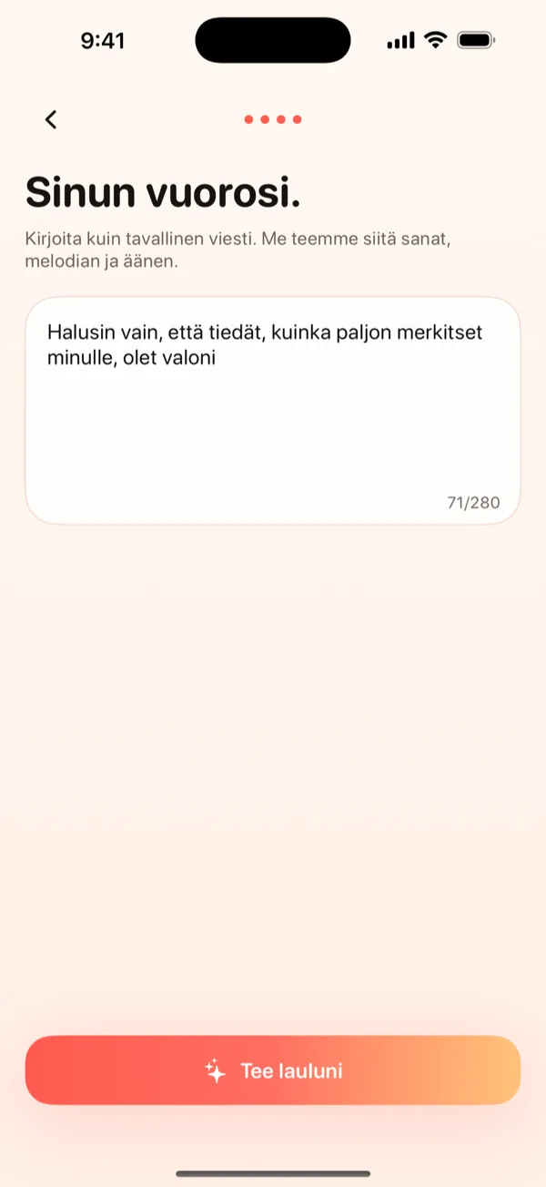 DroppaPopin Luo-näkymä, jossa näkyy kirjoitettu hääpäiväviesti ja valittuna Pop-tunnelma.