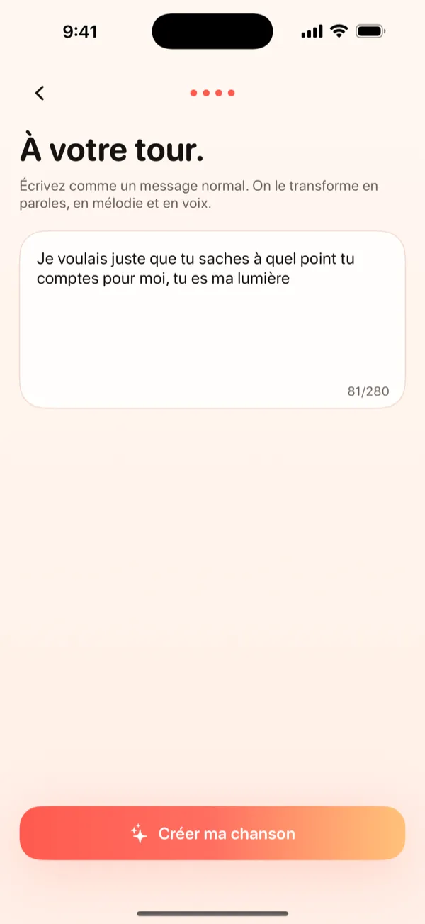 Écran de création DroppaPop montrant un message d'anniversaire tapé et l'ambiance Pop sélectionnée.
