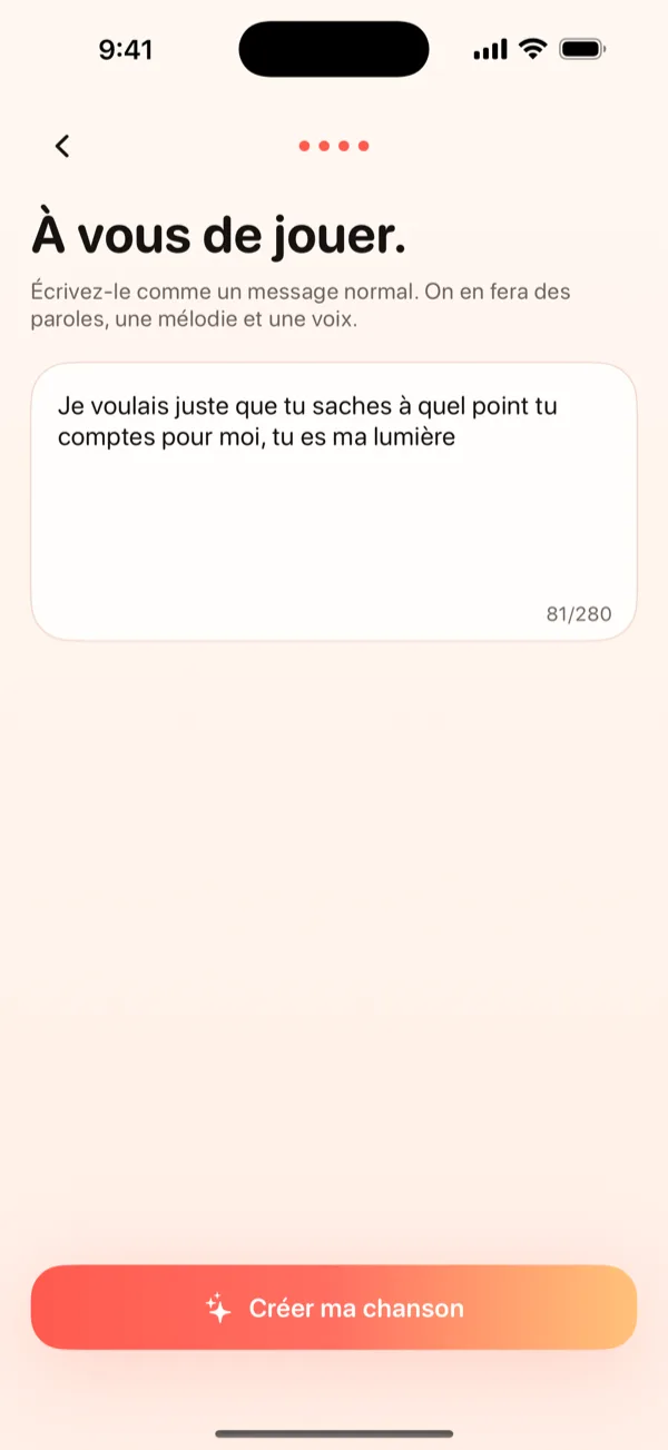 Écran de création DroppaPop affichant un message d'anniversaire saisi et l'ambiance Pop sélectionnée.