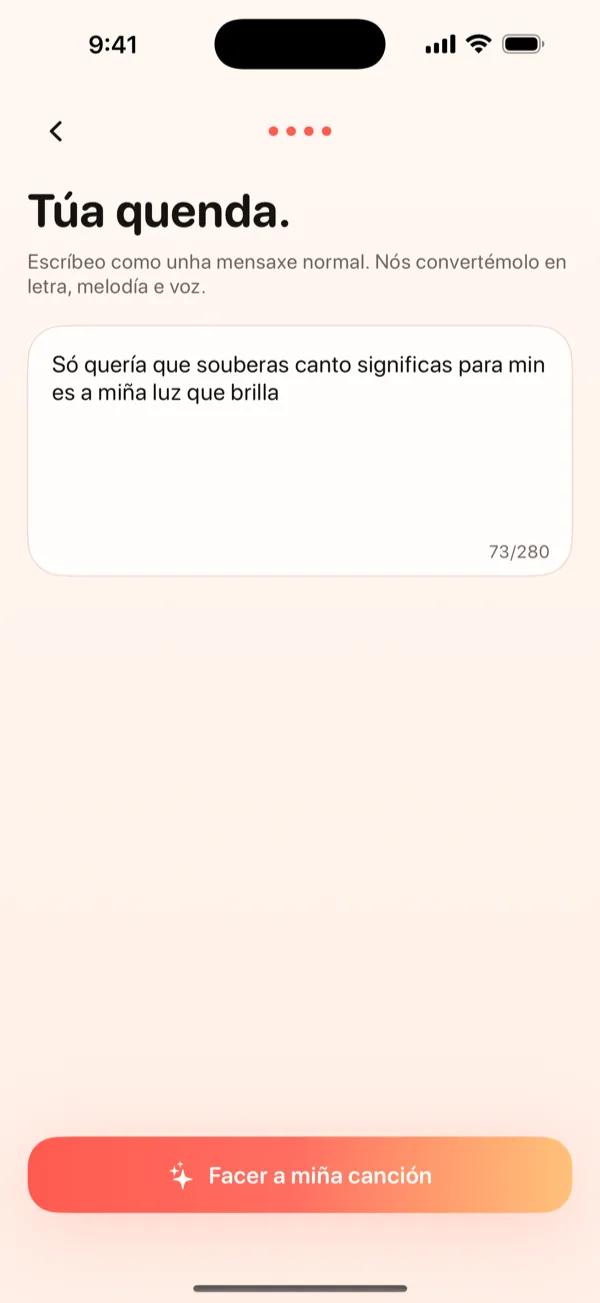 Pantalla Crear de DroppaPop mostrando unha mensaxe de aniversario escrita e o estilo Pop seleccionado.