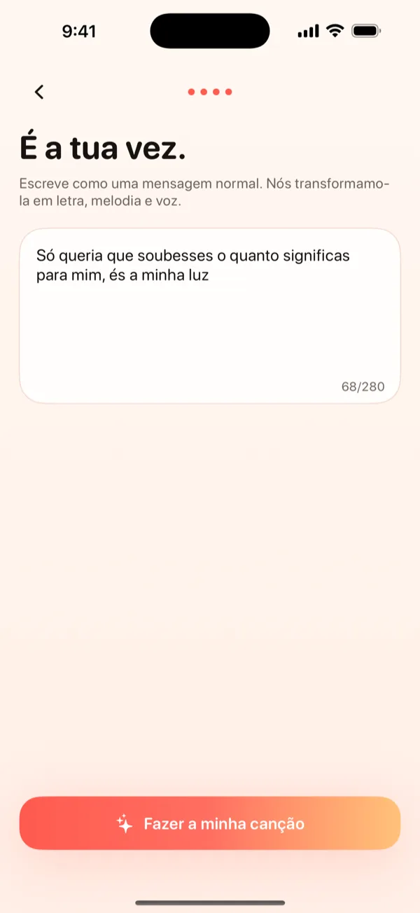 Ecrã Criar do DroppaPop a mostrar uma mensagem de aniversário escrita e a vibe Pop selecionada.