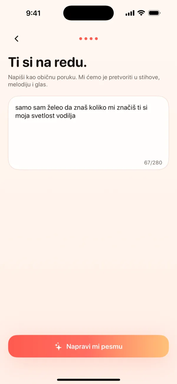 DroppaPop ekran za kreiranje sa otkucanom porukom za godišnjicu i izabranim Pop osećajem.